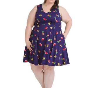Eva Rose Fruit dress 1x Fruit Print Sleeveless Dress